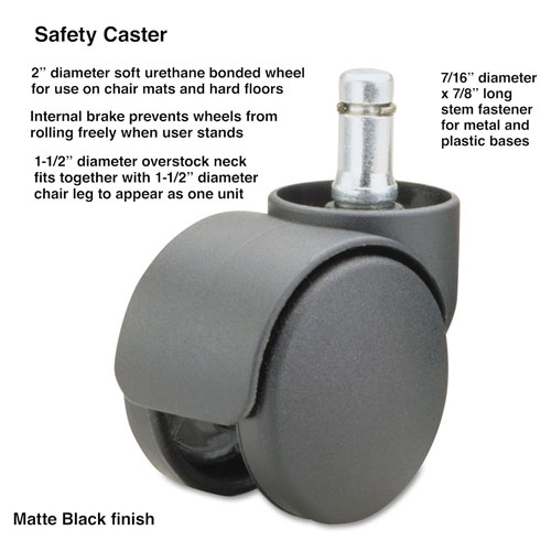 Master Caster Safety Casters, Oversize Neck Polyurethane, B Stem, 110 lbs/Caster, 5/Set