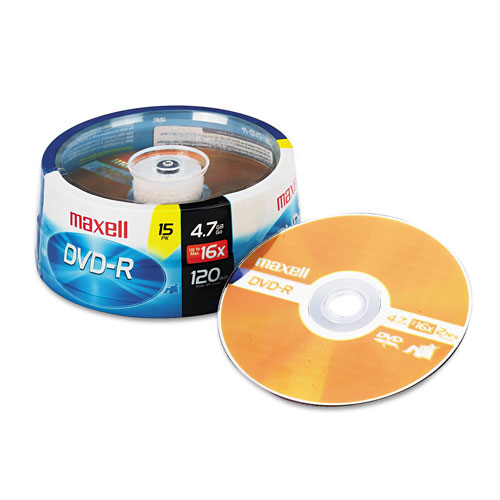 Maxell DVD-R Discs, 4.7GB, 16x, Spindle, Gold, 15/Pack