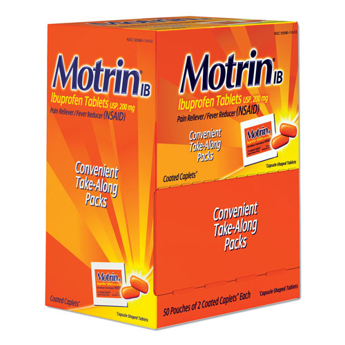 Motrin Ibuprofen Tablets, Two-Pack, 50 Packs/Box