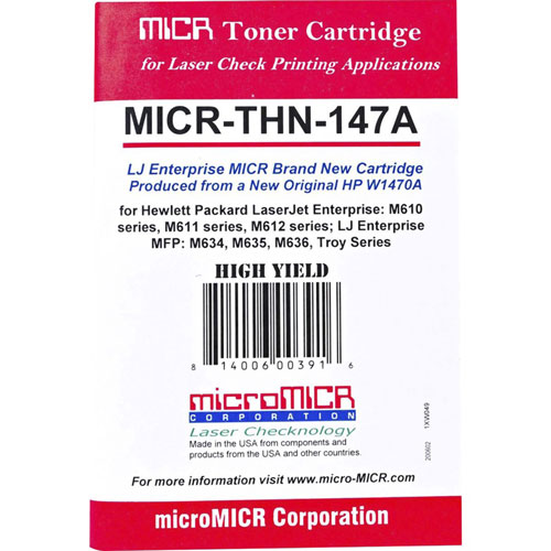 Micromicr MICR Toner Cartridge, f/ HP 147A, 10,500 Yield, BK