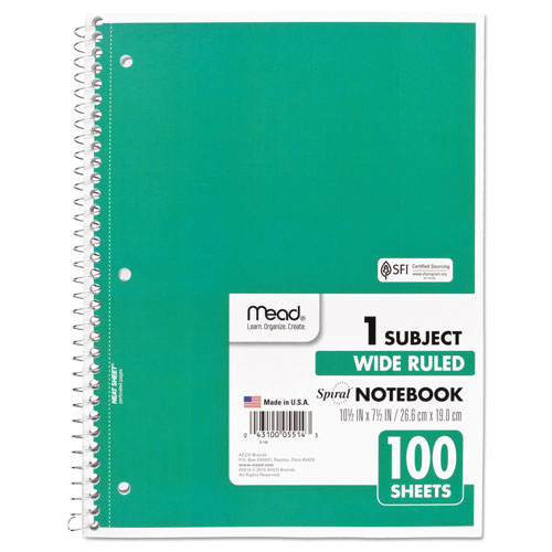 Mead Spiral Notebook, 1 Subject, Wide/Legal Rule, Assorted Color Covers, 10.5 x 7.5, 100 Sheets