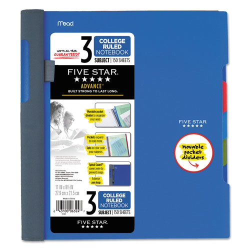 Mead Advance Wirebound Notebook, 3 Subjects, Medium/College Rule, Assorted Color Covers, 11 x 8.5, 150 Sheets