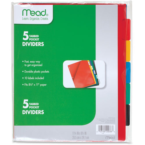Mead Tabbed Dividers, 9-1/2" x 11-1/4", 5/PK, Ast