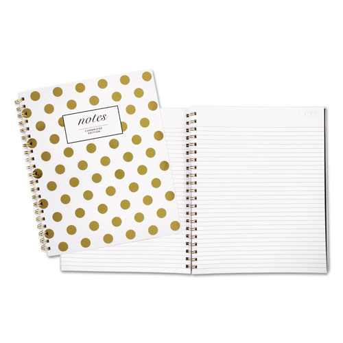 Cambridge Gold Dots Hardcover Notebook, 1 Subject, Wide/Legal Rule, White/Gold Dots Cover, 11 x 8.88, 80 Sheets