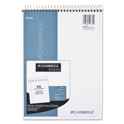 Cambridge Stiff-Back Wire Bound Notebook, 1 Subject, Medium/College Rule, Navy Cover, 8.5 x 11.5, 70 Sheets