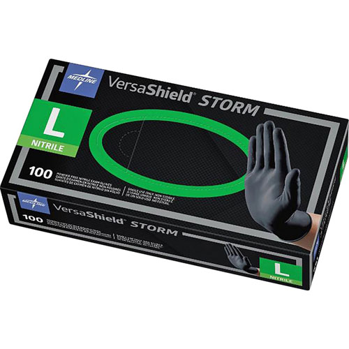 Medline Venom Nitrile Exam Gloves, Large, Black, Powder-Free, 100/Box