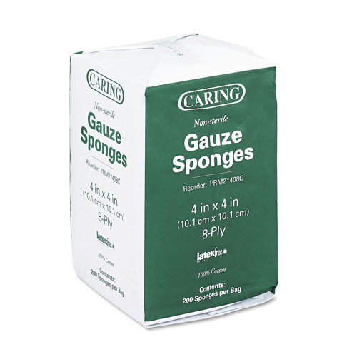 Medline Caring Woven Gauze Sponges, 4 x 4, Non-sterile, 8-Ply, 200/Pack