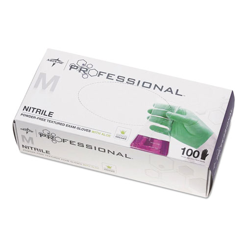 Medline Professional Nitrile Exam Gloves with Aloe, Medium, Green, 100/Box