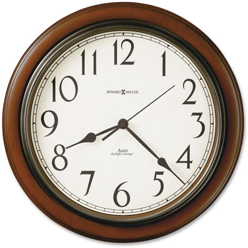 Howard Miller Clock Talon Auto Daylight-Savings Wall Clock, 15.25" Overall Diameter, Cherry Case, 1 AA (sold separately)