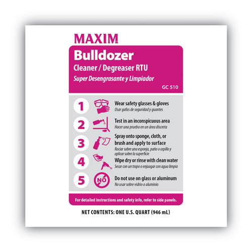 Maxim Bulldozer Cleaner/Degreaser RTU, Lemon Scent, 32 oz, 6/Carton