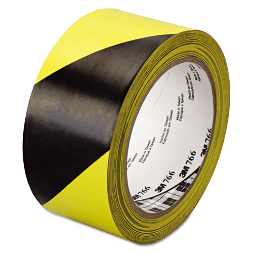 3M 766 Hazard Marking Vinyl Tape, 2" x 36 yds, Black/Yellow