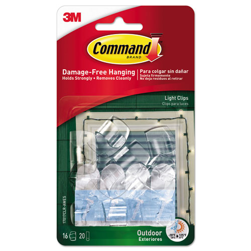 Command® All Weather Hooks and Strips, Plastic, Small, 16 Clips and 20 Strips/Pack