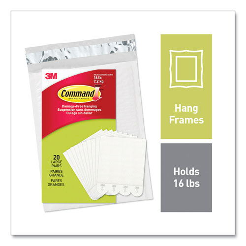 Command® Picture Hanging Strips, Removable, Holds Up to 4 lbs per Pair, Large, 0.63 x 3.63, White, 20 Pairs/Pack