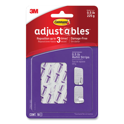 Command® Adjustables Repositionable Mini Refill Strips, Holds up to 0.5 lb, 1.03 x 1.32, White, 18 Strips