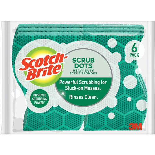 Scotch Brite® Scrub Dots Heavy-duty Scrub Sponge, 2.5" Height x 6.2" Width x 4.7" Depth, 24/Carton, Green