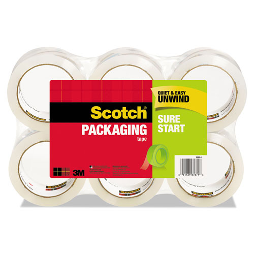Scotch™ Sure Start Packaging Tape, 3" Core, 1.88" x 54.6 yds, Clear, 6/Pack