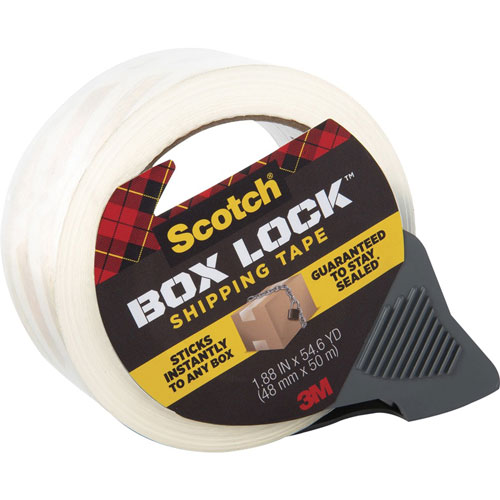 Scotch™ Box Lock Packaging Tape - 54.60 yd Length x 1.88" Width - Dispenser Included - 1 Roll - Clear