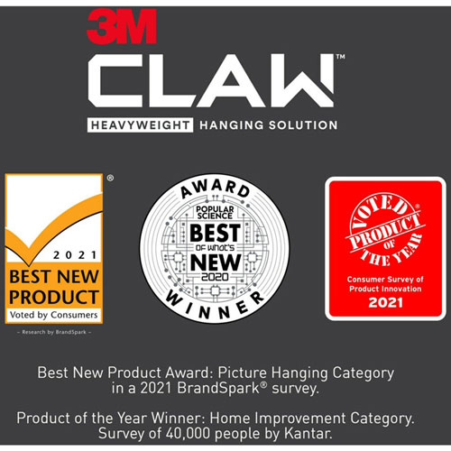 3M CLAW Drywall Picture Hanger - 65 lb (29.48 kg) Capacity - 2