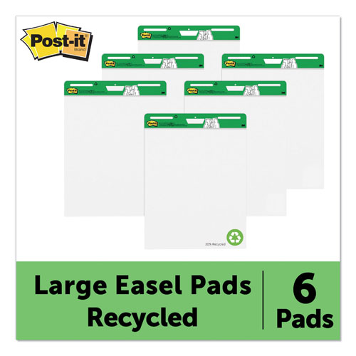 Post-it® Vertical-Orientation Self-Stick Easel Pad Value Pack, Unruled, Green Headband, 30 White 25 x 30 Sheets, 6/Carton