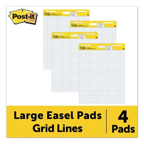 Post-it® Vertical-Orientation Self-Stick Easel Pad Value Pack, Quadrille Rule (1 sq/in), 30 White 25 x 30 Sheets, 4/Carton