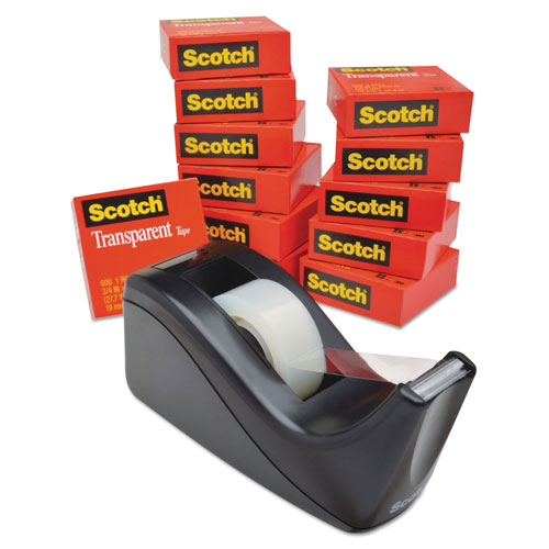 3M Scotch™ Transparent Tape Value Pack with Black Dispenser, 1 Core,  0.75 x 83.33 ft, Transparent, MMM600KC60