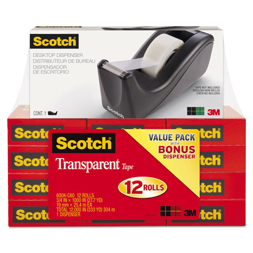 Scotch™ Transparent Tape Value Pack with Black Dispenser, 1