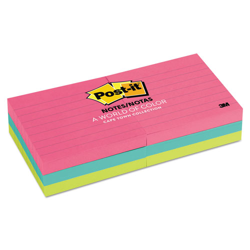 Post-it® Original Pads in Poptimistic Collection Colors, Note Ruled, 3" x 3", 100 Sheets/Pad, 6 Pads/Pack