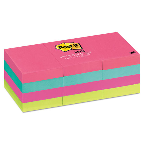 Post-it® Original Pads in Poptimistic Collection Colors, 1.38" x 1.88", 100 Sheets/Pad, 12 Pads/Pack