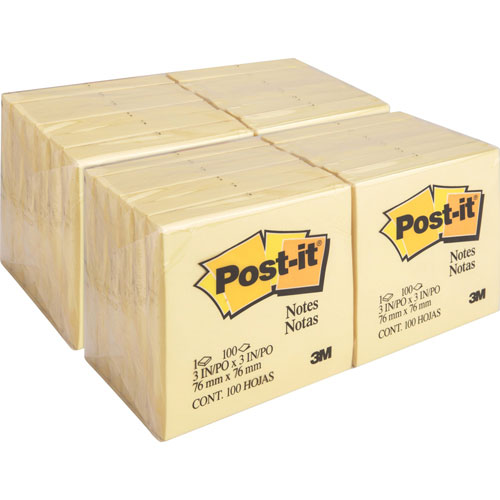 Post-it® Original Pads, 3"x3", 100/SH/PD, 24/BD, Canary