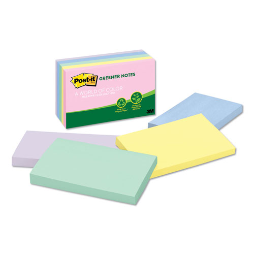 Post-it® Original Recycled Note Pads, 3" x 5", Sweet Sprinkles Collection Colors, 100 Sheets/Pad, 5 Pads/Pack