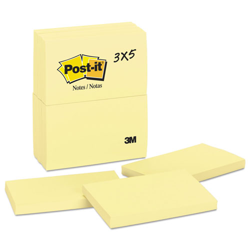 Post-it® Original Pads in Canary Yellow, 3" x 5", 100 Sheets/Pad, 12 Pads/Pack