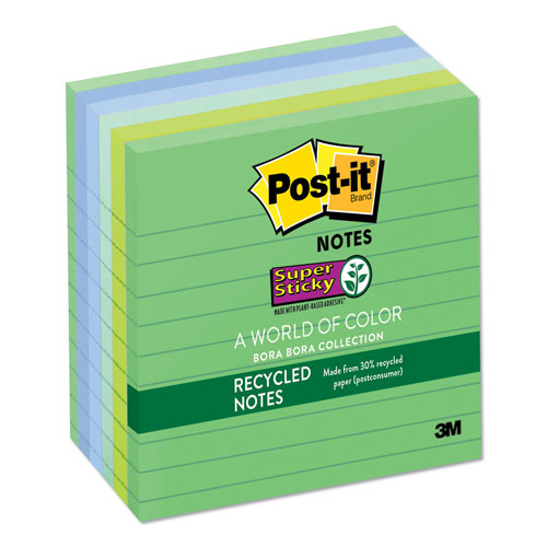 Post-it® Recycled Notes in Oasis Collection Colors, Note Ruled, 4