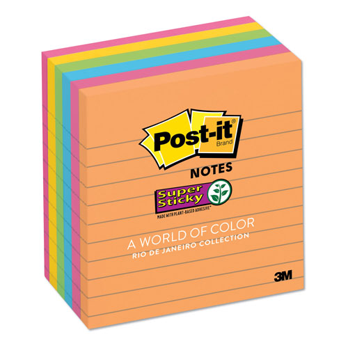 Post-it® Pads in Energy Boost Colors, Lined, 4 x 4, 90 Notes/Pad, 6 Pads/Pack