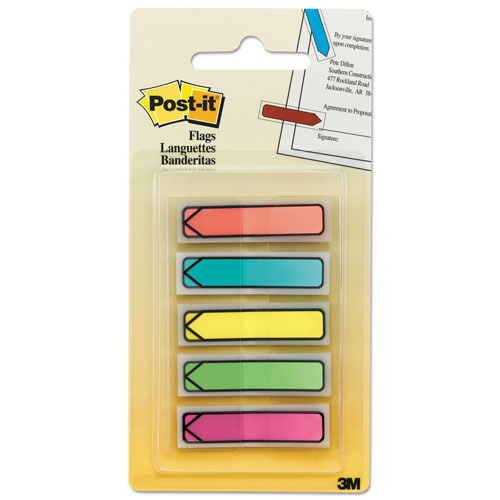 Post-it® Arrow 1/2" Page Flags, Five Assorted Bright Colors, 20/Color, 100/Pack