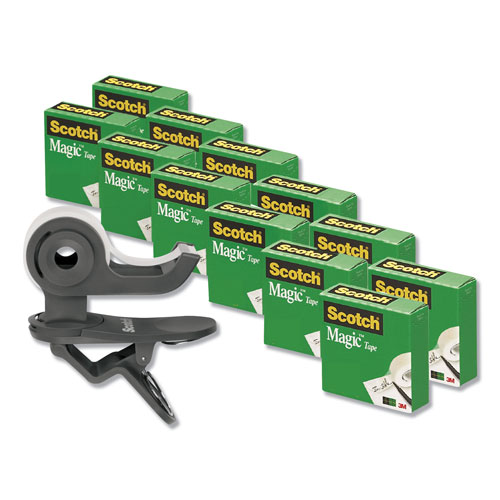 Scotch™ Clip Dispenser Value Pack with 12 Rolls of Tape, 1" Core, Plastic, Charcoal