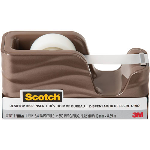 Scotch™ Wave Desktop Tape Dispenser - 1" Core - Refillable - Impact Resistant, Non-skid Base, Weighted Base - Plastic - Bronze
