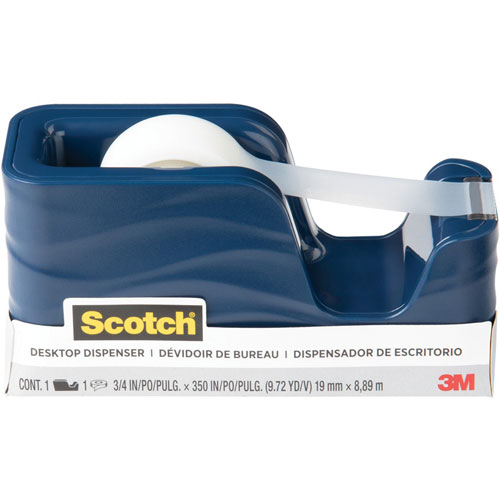 Scotch™ Wave Desktop Tape Dispenser - 1" Core - Refillable - Impact Resistant, Non-skid Base, Weighted Base - Plastic - Metallic Blue