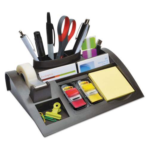 Post-it® Notes Dispenser with Weighted Base, 9 Compartments, Plastic, 10.25 x 6.75 x 2.75, Black