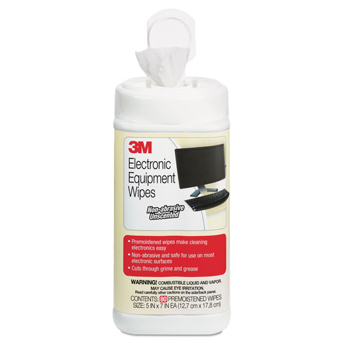 3M Electronic Equipment Cleaning Wipes, 5.5 x 6.75, White, 80/Canister
