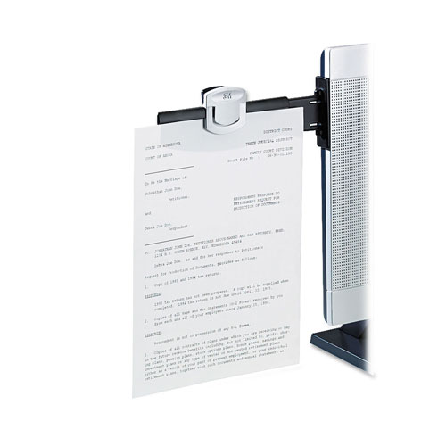 3M Swing Arm Copyholder, Adhesive Monitor Mount, 30 Sheet Capacity, Plastic, Black/Silver Clip