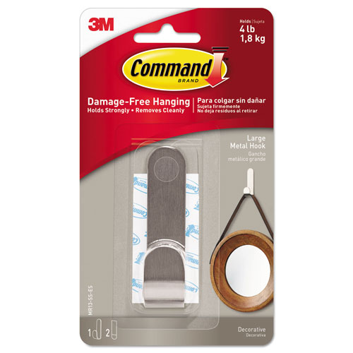 Command® Decorative Hooks, Large, 1 Hook and 2 Strips/Pack