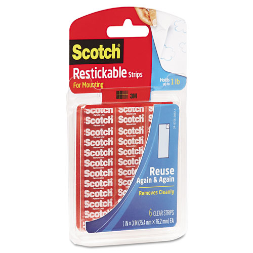 Scotch™ Restickable Mounting Tabs, Removable, Holds Up to 1 lb, 1 x 3, Clear, 6/Pack