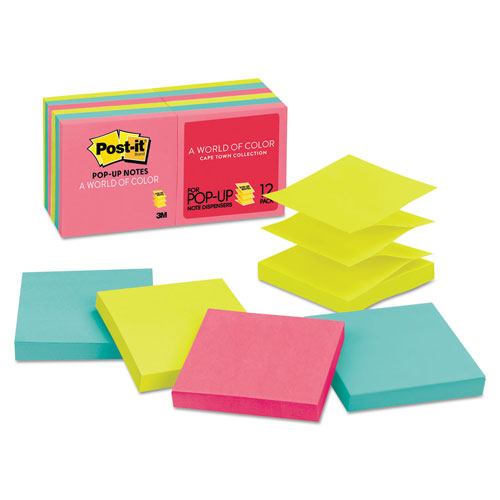 Post-it® Original Pop-up Refill Value Pack, 3 x 3, (8) Poptimistic Collection Colors, (4) Canary Yellow, 100 Sheets/Pad, 12 Pads/Pack