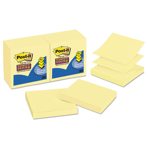 Post-it® Pop-up 3 x 3 Note Refill, 3" x 3", Canary Yellow, 90 Sheets/Pad, 12 Pads/Pack