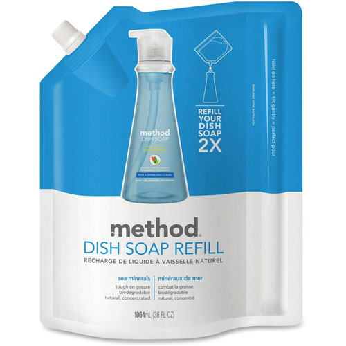Method Products Dish Soap Refill, Sea Minerals, 36 oz Pouch, 6/Carton