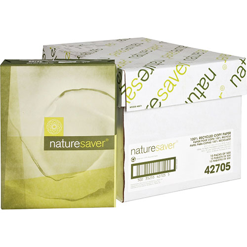 Nature Saver Recycled Copy Paper, 8 1/2 x 11 (Letter), 92 Bright, 20 lb, 500 Sheets Per Ream, Case of 10 Reams