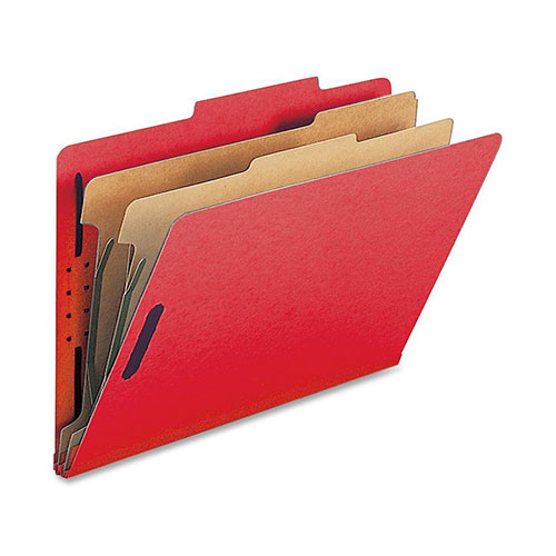 Nature Saver Classification Folders, w/ Fasteners, 2 Dividers, Legal, 10/Box, Bright Red