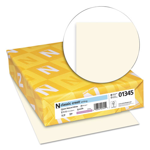 Neenah Paper CLASSIC CREST Stationery, 24 lb, 8.5 x 11, Classic Natural White, 500/Ream