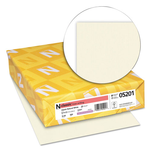 Neenah Paper CLASSIC Linen Stationery, 24 lb, 8.5 x 11, Classic Natural White, 500/Ream
