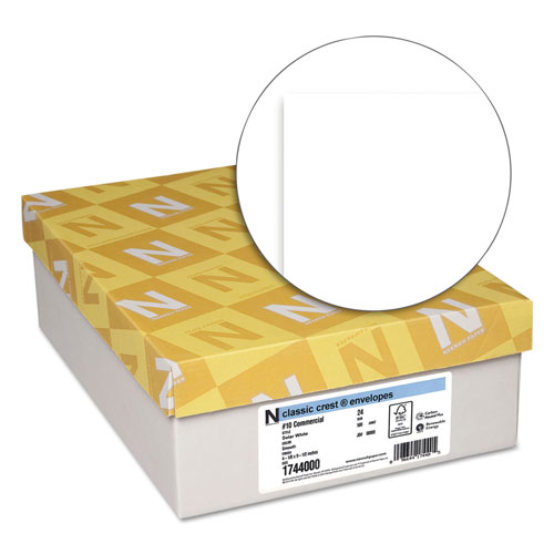 Neenah Paper CLASSIC CREST #10 Envelope, Commercial Flap, Gummed Closure, 4.13 x 9.5, Solar White, 500/Box